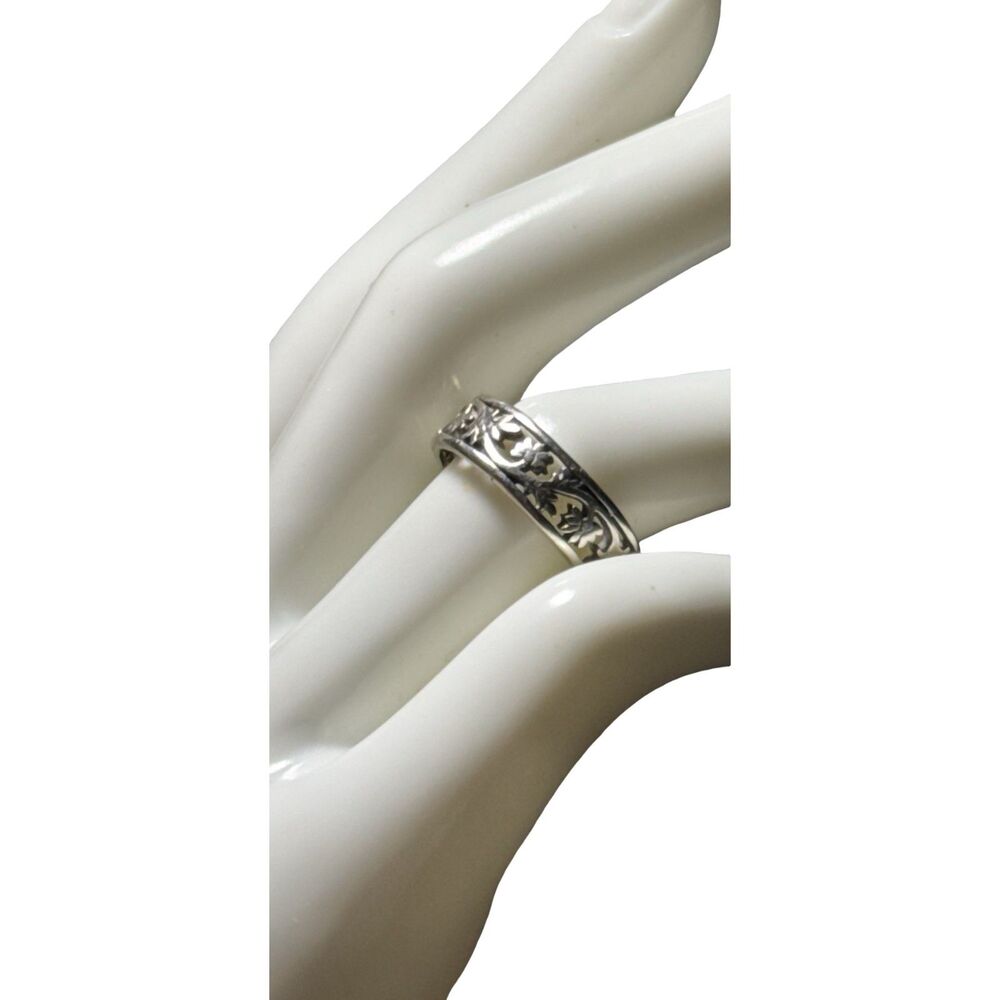 Vintage Peter Stone 925 Sterling Silver Floral Vine Band Ring Size 7.5 Openwork